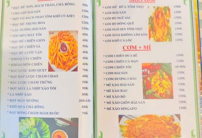 MENU QUÁN BÊ THUI HOÀNG ANH